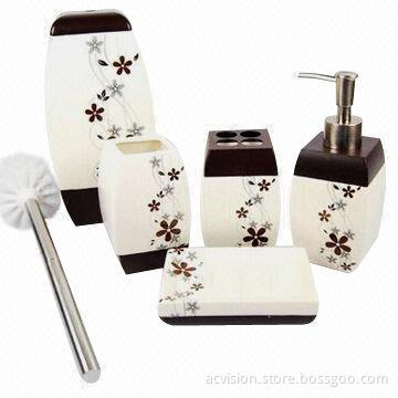 Ceramic Bathroom Set, 5 Pieces, Solid Color, Suitable for Hotels, High-quality Bathroom Accessories